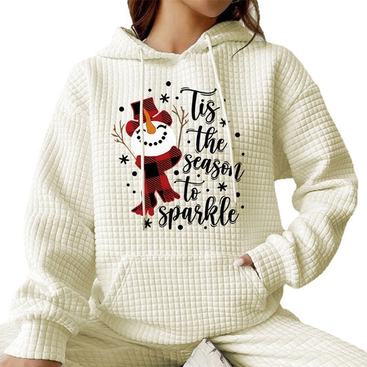 Women's Waffle Long Sleeve Snowman Print Fashion Loose Sweater