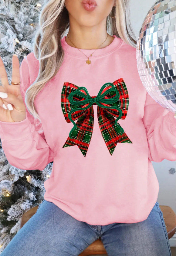 Plaid Bow Christmas Vibe Print Sweatshirt
