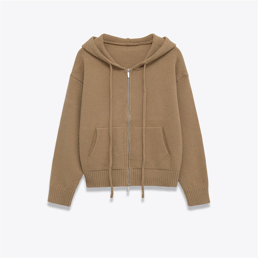 Women's Zipper Knit Hooded Sweatshirt