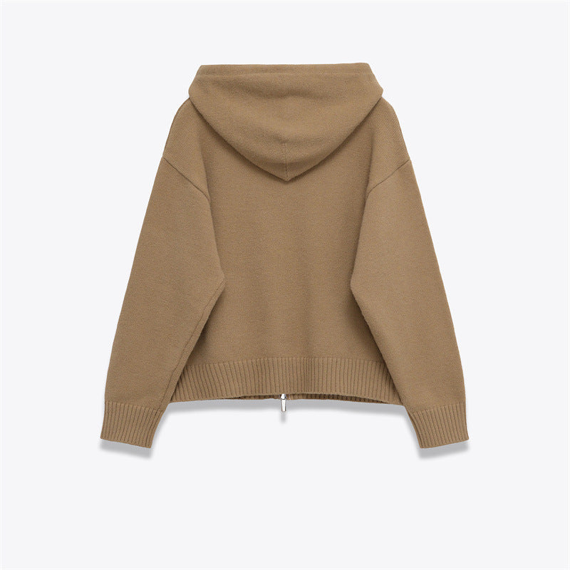 Women's Zipper Knit Hooded Sweatshirt