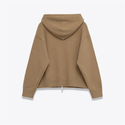 Women's Zipper Knit Hooded Sweatshirt