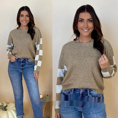 Women's Fashion Trend Multi-color Printed Long Sleeve Color-block Sweater