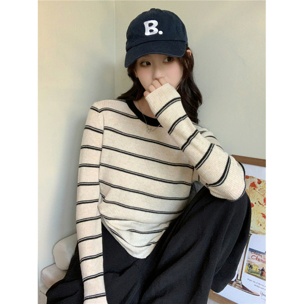 Korean-style Color-block Striped Loose Casual Knit Sweater
