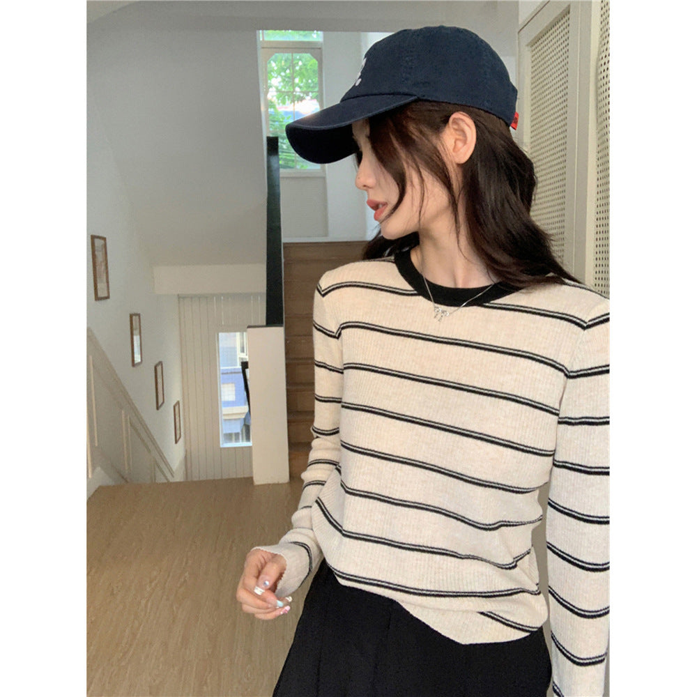 Korean-style Color-block Striped Loose Casual Knit Sweater