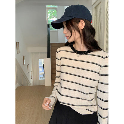 Korean-style Color-block Striped Loose Casual Knit Sweater