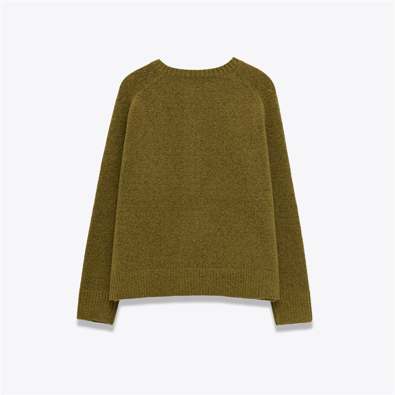 Women's Round Neck Single-breasted Knit Sweater