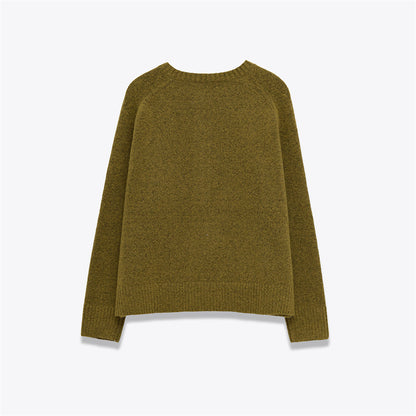 Women's Round Neck Single-breasted Knit Sweater
