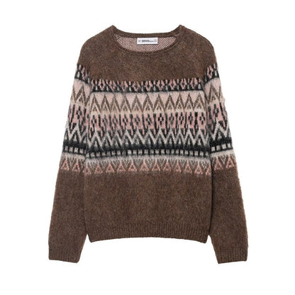 Retro-style Vintage Effect Jacquard Knit Sweater