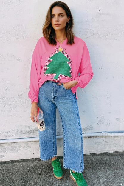 Women's Christmas Tree Patch Off-shoulder Sweater