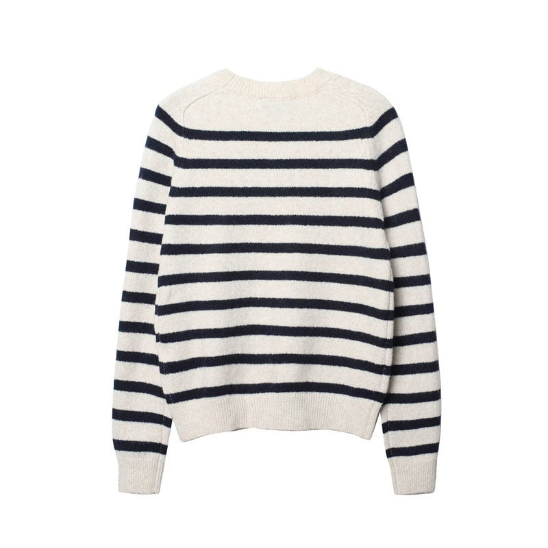 Women's Round-neck Striped Knit Sweater