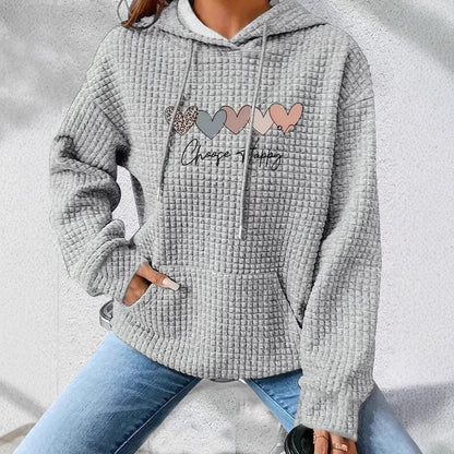 Valentine's Day Heart Waffle Long Sleeve Hoodie
