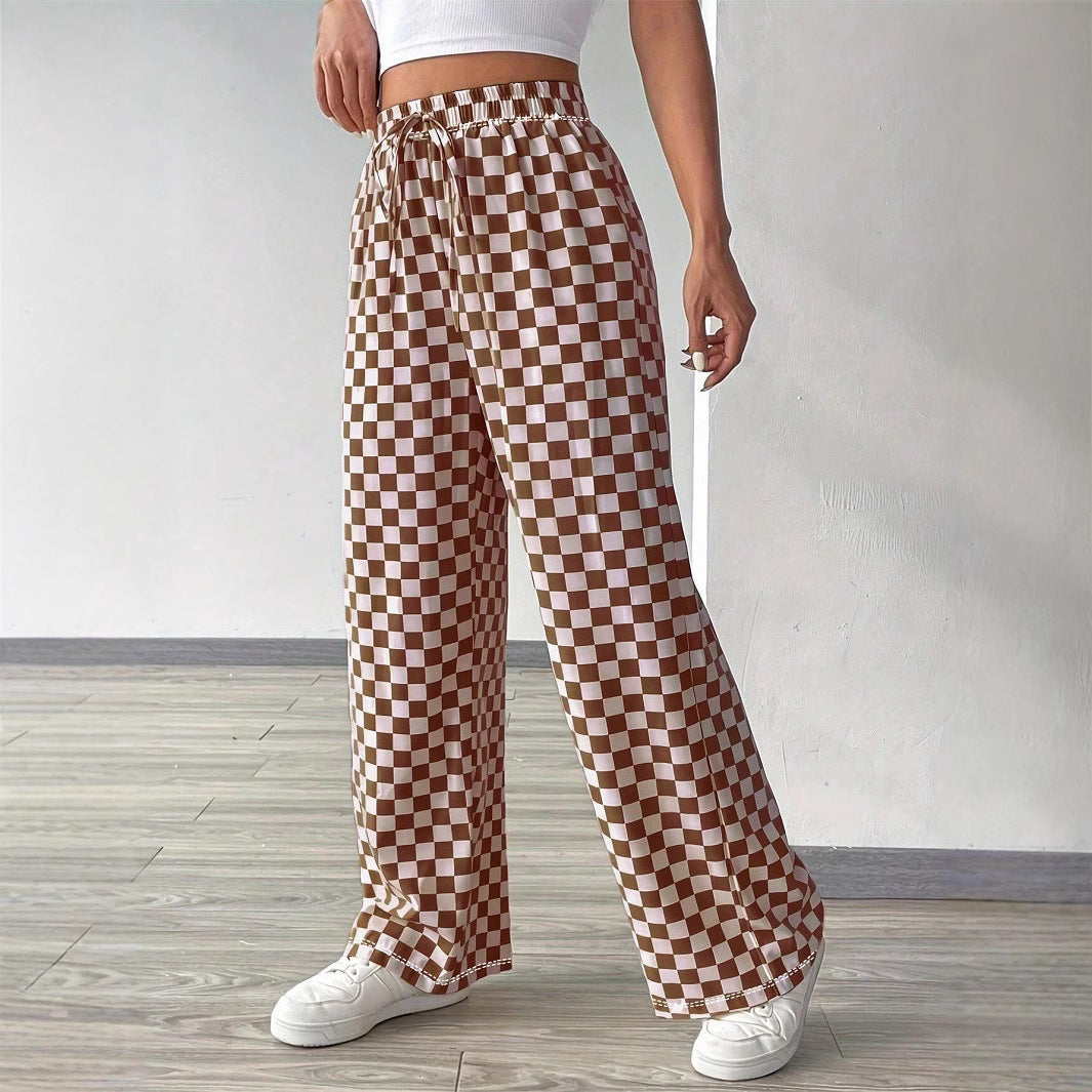 Women's Casual High-waisted Checkered Straight-leg Pants