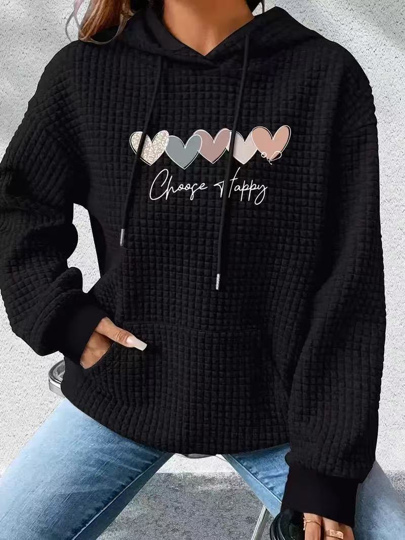 Valentine's Day Heart Waffle Long Sleeve Hoodie