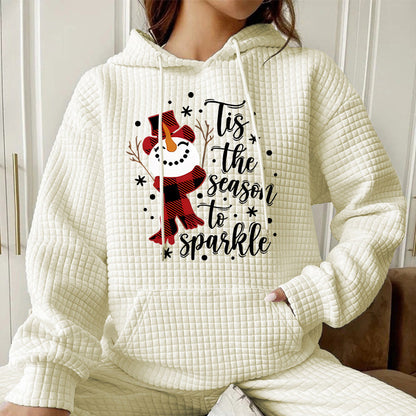 Women's Waffle Long Sleeve Snowman Print Fashion Loose Sweater