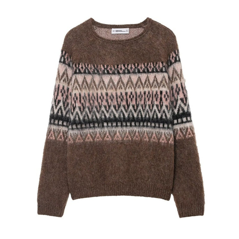 Retro-style Vintage Effect Jacquard Knit Sweater