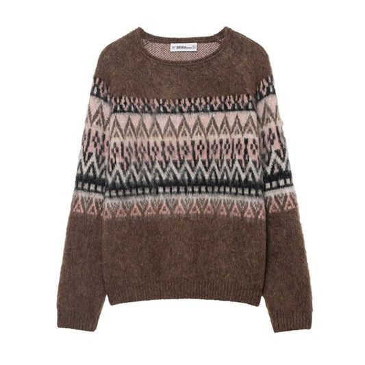 Retro-style Vintage Effect Jacquard Knit Sweater