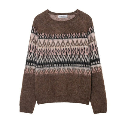 Retro-style Vintage Effect Jacquard Knit Sweater