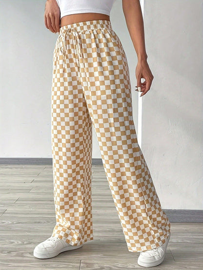 Women's Casual High-waisted Checkered Straight-leg Pants