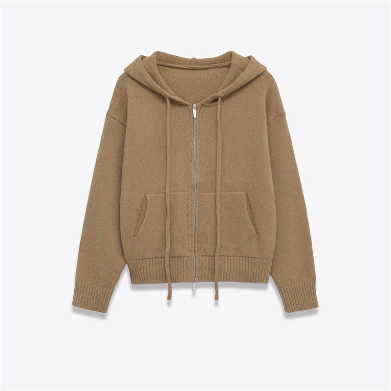Women's Zipper Knit Hooded Sweatshirt