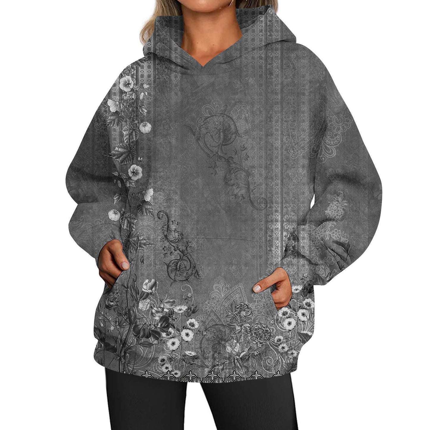 European And American Ladies Casual Style Printed Hooded Top