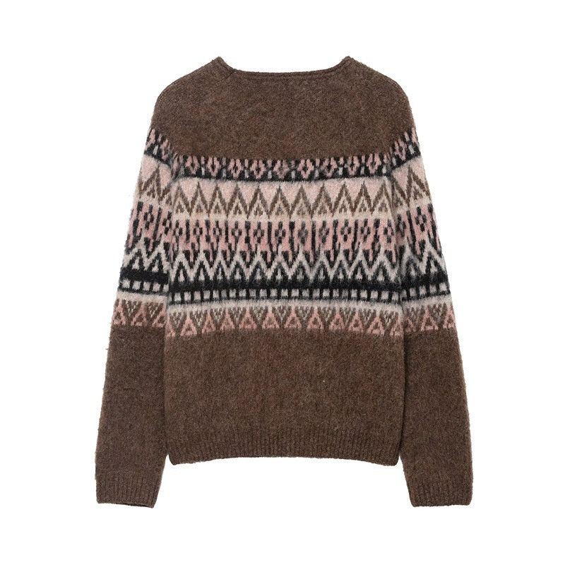 Retro-style Vintage Effect Jacquard Knit Sweater