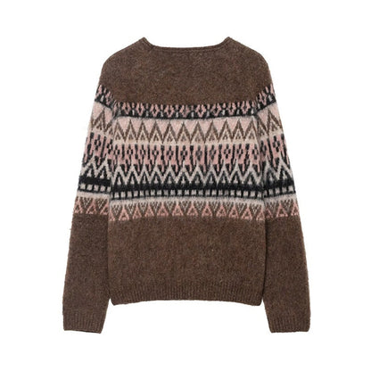 Retro-style Vintage Effect Jacquard Knit Sweater