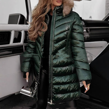 Mid-length Large Fur Collar Fashionable Slim-fit Cotton Coat Winter Jacket