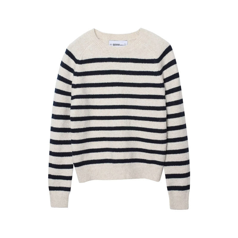 Women's Round-neck Striped Knit Sweater