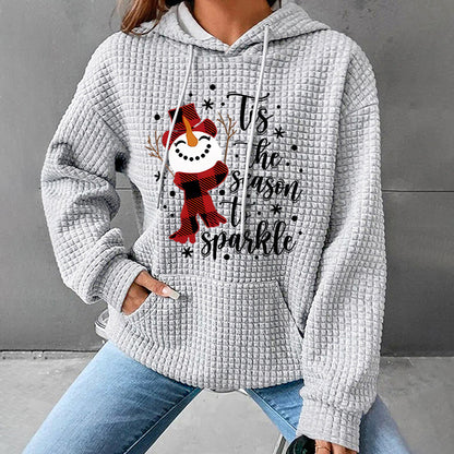 Women's Waffle Long Sleeve Snowman Print Fashion Loose Sweater