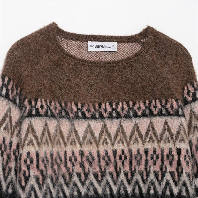 Retro-style Vintage Effect Jacquard Knit Sweater