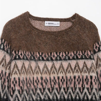 Retro-style Vintage Effect Jacquard Knit Sweater