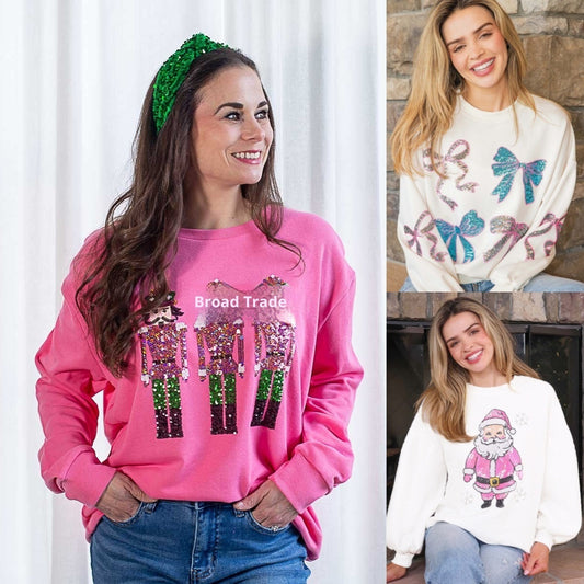 Women's Christmas Sequins Loose-fitting Casual Sweatshirt Round Neck Long Sleeve