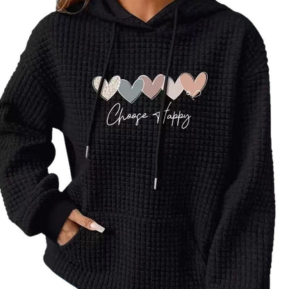 Valentine's Day Heart Waffle Long Sleeve Hoodie