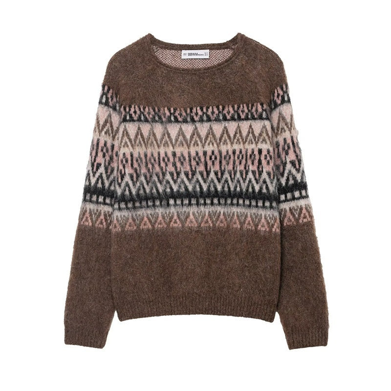 Retro-style Vintage Effect Jacquard Knit Sweater
