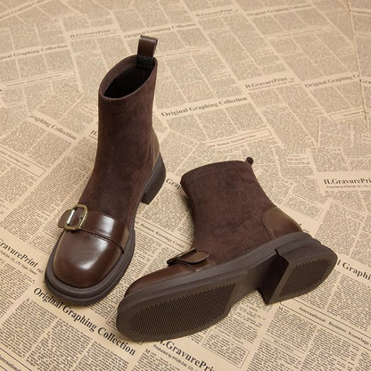 Retro British Style Versatile Slim Boots Brown Sock Boots