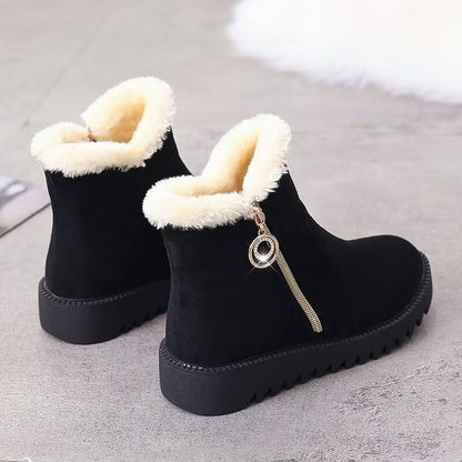 Fashionable And Versatile Fleece-lined Thick Flat Warm Women's Ankle Boots