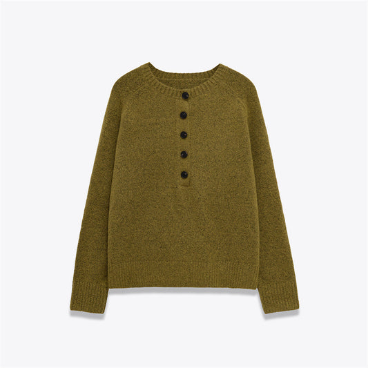 Women's Round Neck Single-breasted Knit Sweater